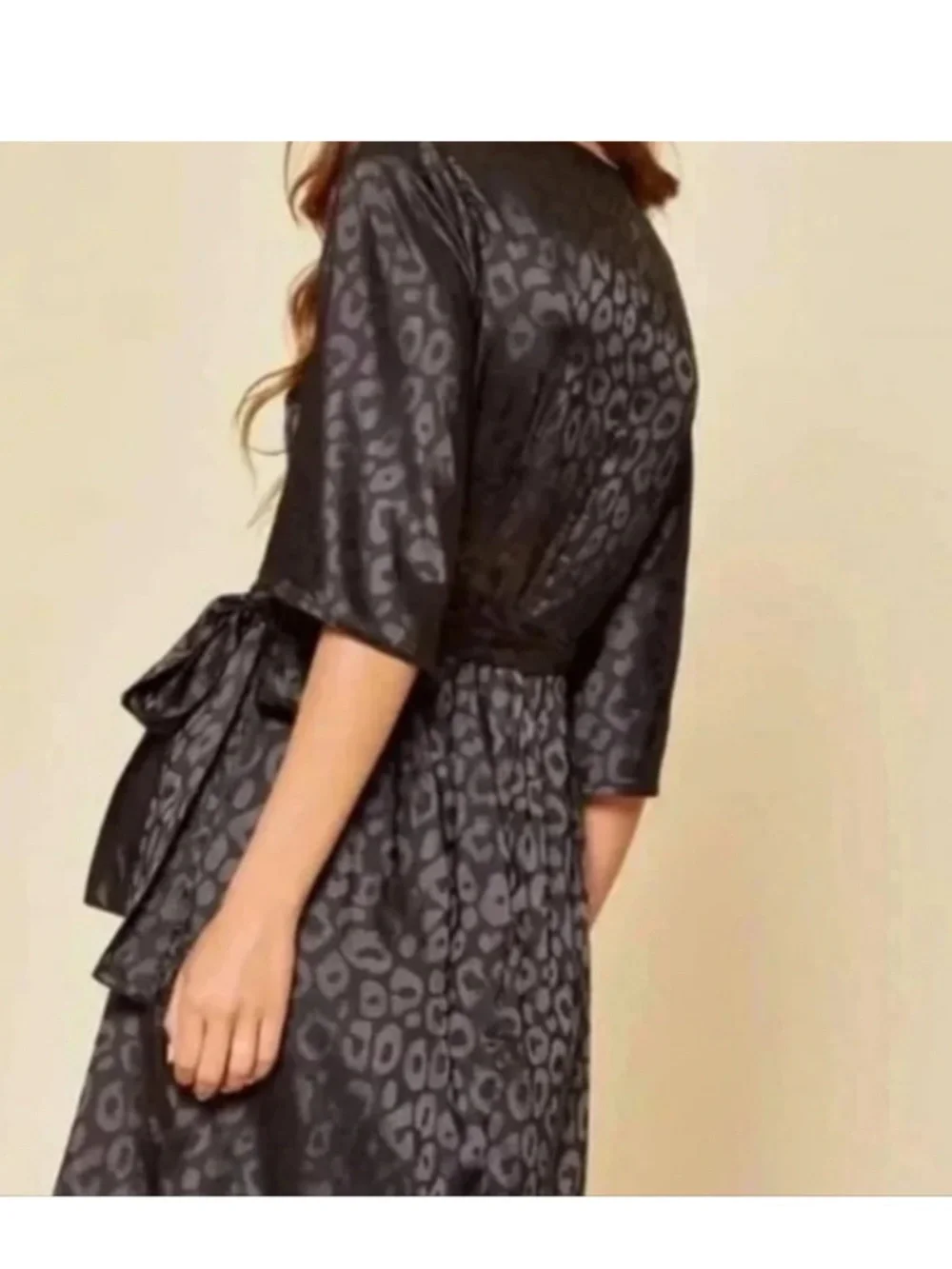 NWOT Savanna Jane black medium cheetah wrap dress little black dress - Picture 2 of 7